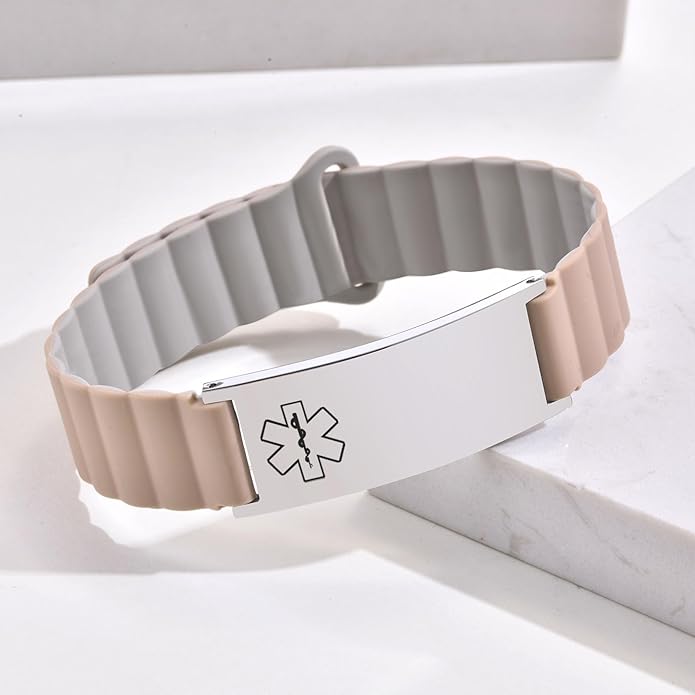 Comfortable Medical ID Bracelet for Men & Women - Custom Engraved Silicone Strap Comfort Fit Medical Alert Bracelets for Sports,Adjustable Waterproof Customizable Wristband for Diabetic