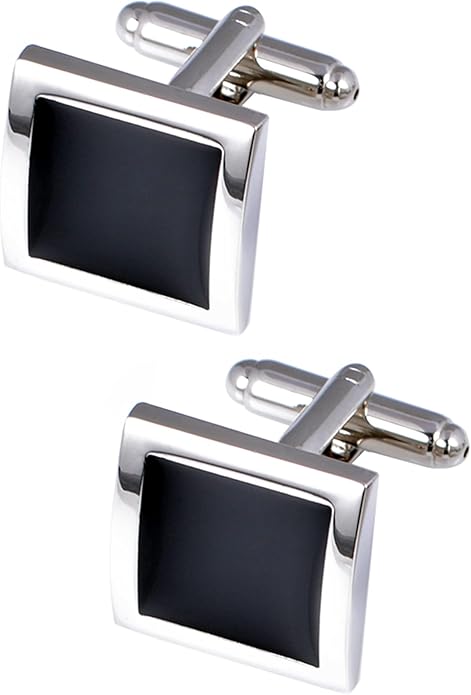 Jonwo Silver Black Tone Square Men's Cufflinks in a Gift Box Classic Tuxedo Cuff Link for Wedding Formal Business Shirt