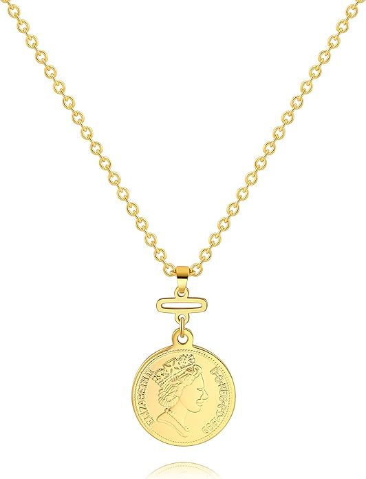 CANEVINKA Dainty Cross Medallion/Heart Pendant Chain Necklace 18K Gold Plated Oval Choker Fashion OT Toggle Jewelry Handmade for Women Simple Gold Charm Necklace