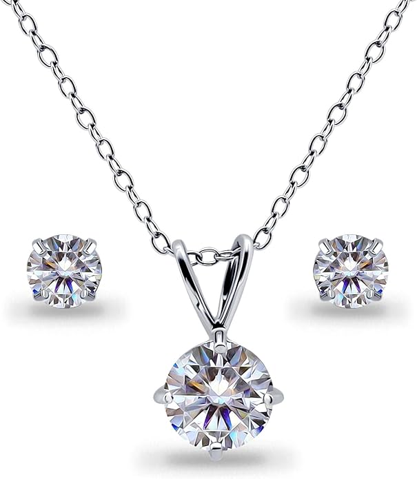 Jewelry Sets for Women, Necklace and Earring Sets for Women, Birthstone Jewelry, Genuine or Synthetic Gemstone, Round Solitaire, Pendant Necklace, Stud Earrings, Sterling Silver Jewelry or Gold Flash