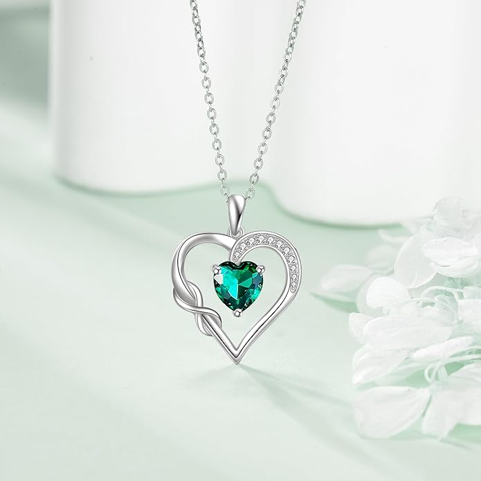 Birthstone Necklace for Women 925 Sterling Silver Infinity Heart Birthstone Pendant Necklace Infinity Heart Jewelry Birthday Holiday Gifts for Her