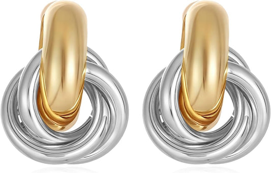 14K Gold Plated Knot Earrings for Women Gold Silver Earrings Heart Link Drop Dangle Earring Chunky Golden Knotted Statement Jewelry