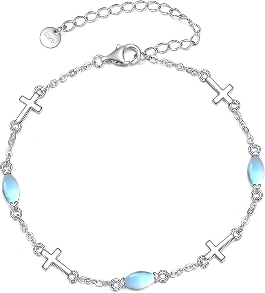 CRMAD Cross/Heart/Infinity/Star of David Bracelet for Women Sterling Silver Opal/Malachite/Moonstone Bracelet Cross Jewelry Gift for Women