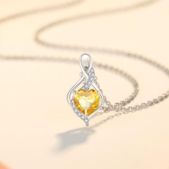 FANCIME 14K Solid White Gold Infinity Heart Birthstone Necklace for Women with Diamond Pendant Birthday Gifts for Mom Women Sterling Silver Chain 16" + 2" Extender