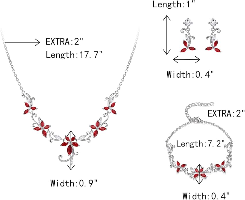 Crysdue Flower Leaf Wedding Jewelry Set for Bridal Bridemaid, Cubic Zirconia Teardrop Elegant Silver/14K/Rose Gold Plated Vine Necklace Dangle Earrings for Prom Party