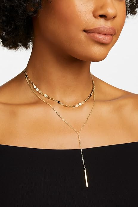 14K Gold Plated Y Necklace for Women – Dainty Lariat Long Pendant Chain, Layered Drop Necklace for V Neck Dress, Simple Sexy Cleavage Jewelry Gifts for Women