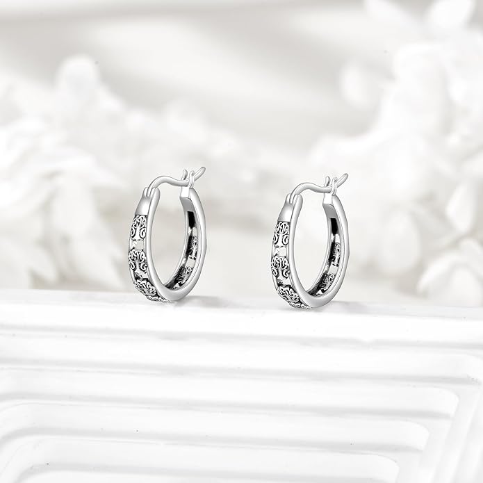 Sterling Silver Hoop Earrings Small Hoop Sun/Leaf/Triangle Huggie Earrings for Women Hypoallergenic
