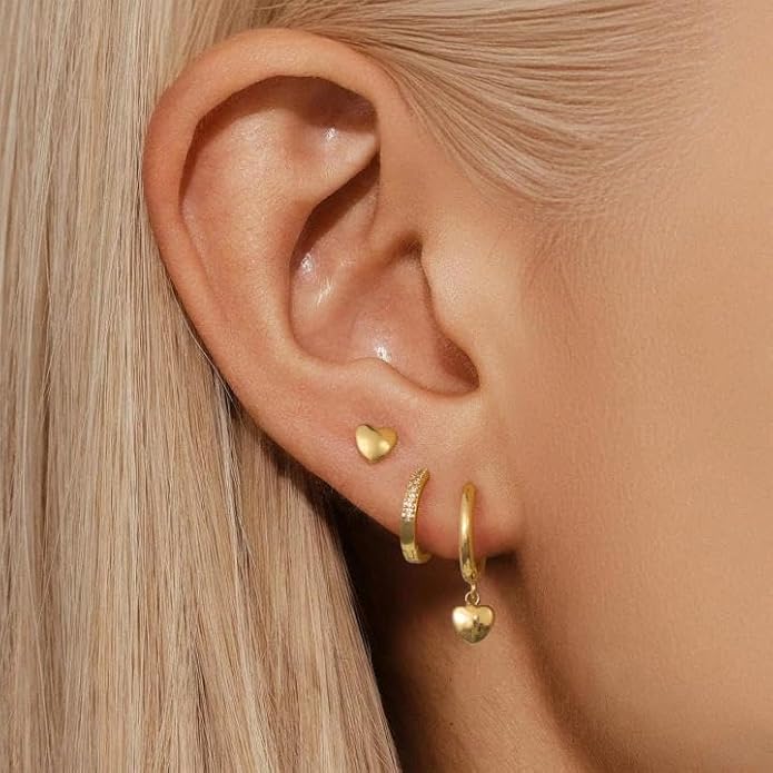 Gold Plated Earrings for Women, 14k Gold Plated Earring Stack Hypoallergenic Pearl Drop Earring Dainty Earrings for Women Trendy Cute Small Huggie Hoop Earring Fashion Womens Jewelry