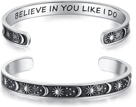 TONY & SANDY Inspirational Bracelets for Women Teen Girls Personalized Gifts for Daughter Granddaughter Mom Sister Friends Stainless Steel Engraved Cuff Birthday Easter Christmas