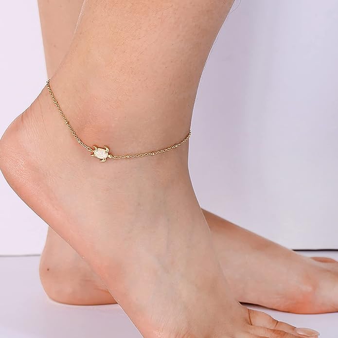 Lit Wall Gold Anklets for Women 18K Gold Plated Adjustable Summer Simple Foot Jewelry Ankle Bracelet for Women