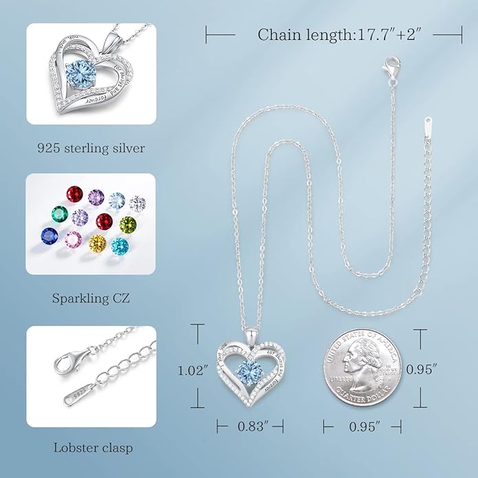 CDE Forever Love Heart Necklaces for Women, Wedding Anniversary, Birthday Mothers Day Gifts for Mom, Mother, Wife, Girlfriend, S925 Silver Jewelry with Birthstone Pendant