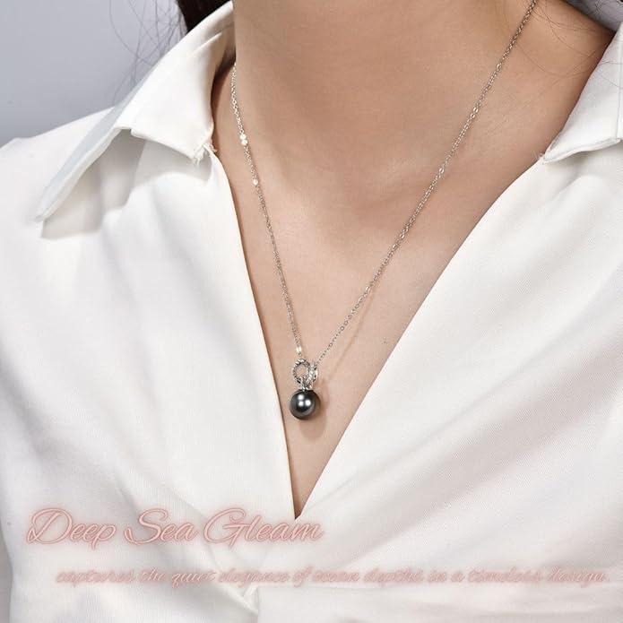 Lunar Belle Pendant Necklace for Women with Tahitian Black Pearl Moissanite Jewelry in 925 Silver, Birthday Gift Ideas for Women Anniversary (Midnight Pearl Shine)