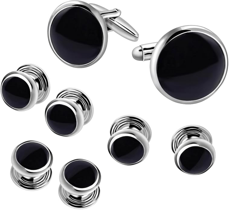 IPINK-Mens Cufflinks and Studs Set Tuxedo Formal Kit Shirts Business Wedding