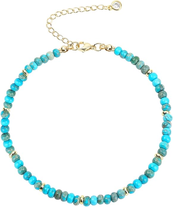Natural Stone Beaded Anklets Bracelets for Women Handmade Beaded Anklet Bracelet Waterproof Boho Beads Ankle Bracelet Adjustable Summer Jewelry