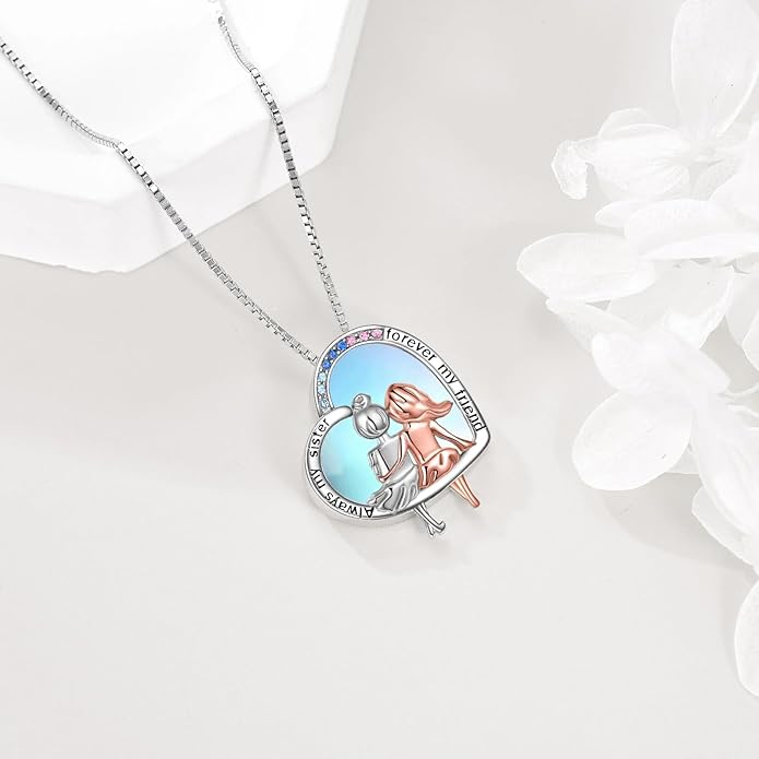 AOBOCO Gifts for Sister 2 3 Sisters Necklace for Women Sterling Silver Sister Crystal Pendant Jewelry Birthday Christmas Gifts for Friend Female Friendship Lasts Forever