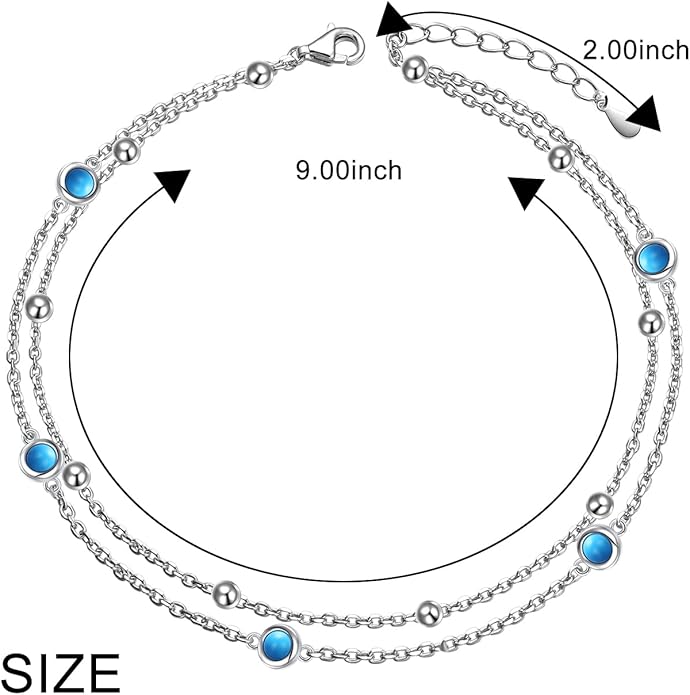 FLYOW Anklet for Women S925 Sterling Silver Adjustable Foot Beaded Heart Charm Ankle Bracelet Anklets Jewelry