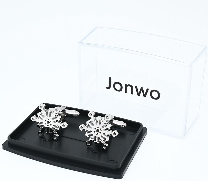 Jonwo Unique Snowflake Shape Cufflinks for Men Women In Gift Box Silver/Gold Men's Cuff Links Jewelry for Wedding Party Daily Office Business Events Tuxedo Dress