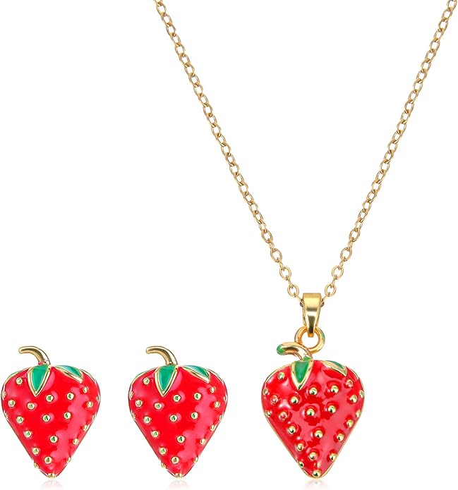 Sorcristy 3pcs Red Cute Strawberry Accessories Strawberry Necklace Earrings Jewelry Set Gifts for Her Fruit Charm Jewelry Women Outfits Dress for Festival