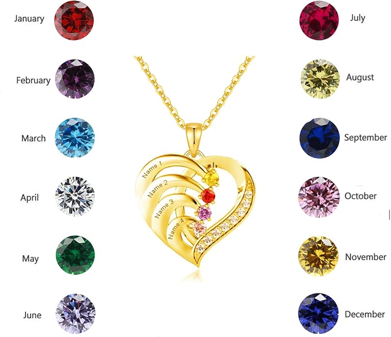 10K 14K 18K Personalized Solid Gold Nautral Diamond Mom Necklace with 1-5 Birthstones for Women Mom Wife,Custom Mother Birthstone Necklace Engraved Name Jewelry Gift for Mothers Day Birthday