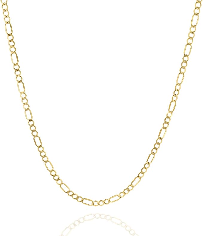 Jewelry Atelier Gold Chain Necklace Collection - 14K Solid Yellow Gold Filled Figaro Chain Necklaces for Women and Men with Different Sizes (2.8mm, 3.7mm, 4.7mm, 5.6mm)