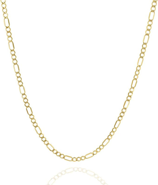 Jewelry Atelier Gold Chain Necklace Collection - 14K Solid Yellow Gold Filled Figaro Chain Necklaces for Women and Men with Different Sizes (2.8mm, 3.7mm, 4.7mm, 5.6mm)
