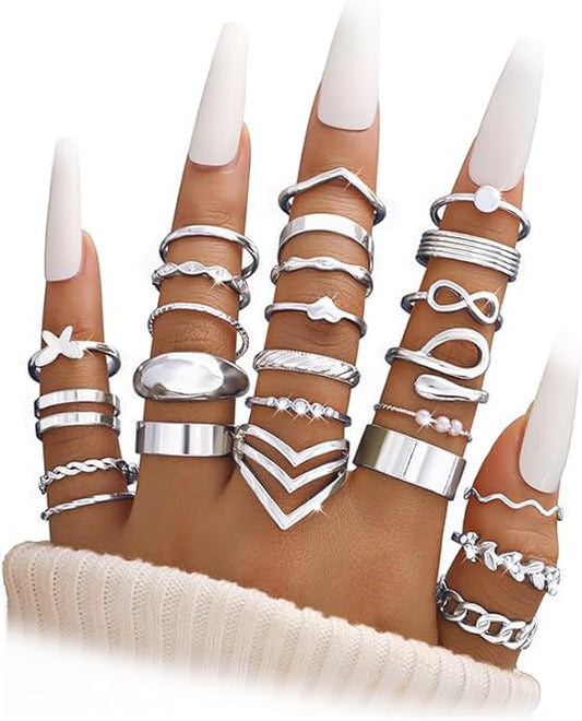 iF YOU 25 Pcs Gold Knuckle Ring Set for Women, Chunky Stackable Finger Midi Rings, Silver Simple Stacking Cute Rings Pack Trendy Stuff Jewelry Gift