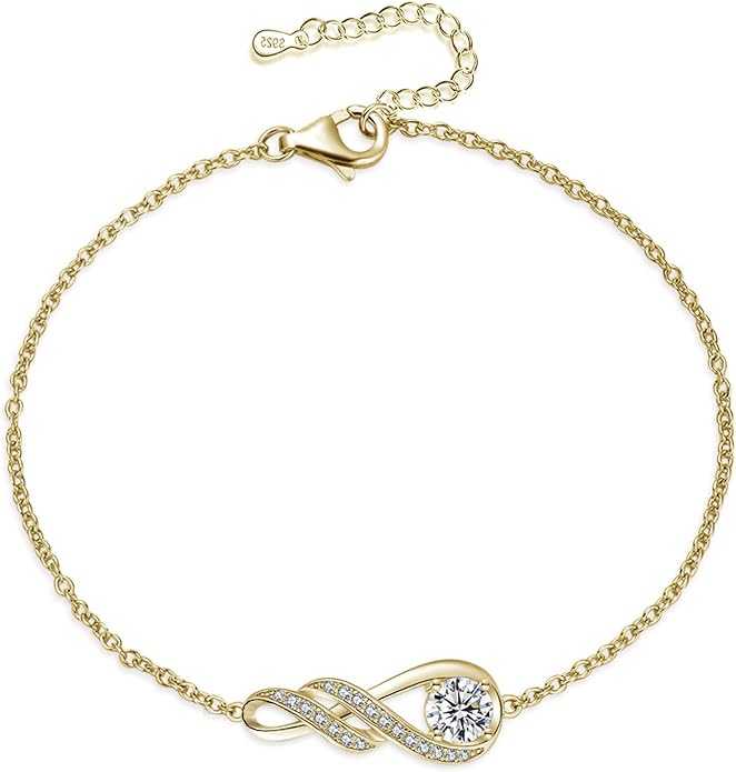 Birthstone Bracelets for Women 925 Sterling Silver Created Gemstone Bracelet Infinity Pendant Jewelry for Her, 6.7"+1.2"