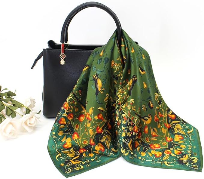 ANDANTINO 100% Pure Mulberry Silk Small Square Scarves -21'' x 21''- Digital Printed Neckerchief –Women Men Lightweight Scarf
