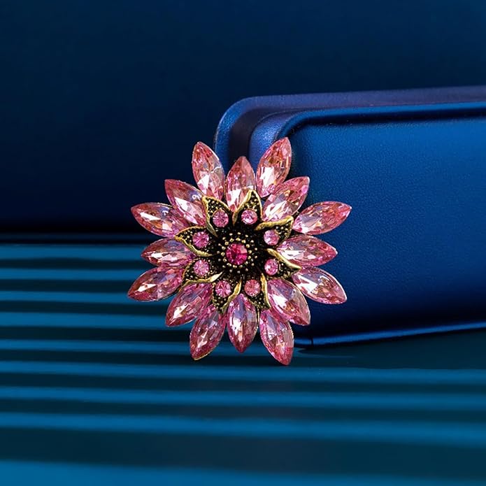 Sparkling Rhinestone Flower Brooch Pin Fashion Crystal Sunflower Brooch Floral Lapel Pins Red/Green/Purple/Pink Crystal CZ Broochs Large Flower Pin Clothes Hat Bag Dress Broochs Wedding Bridal Jewelry for Women