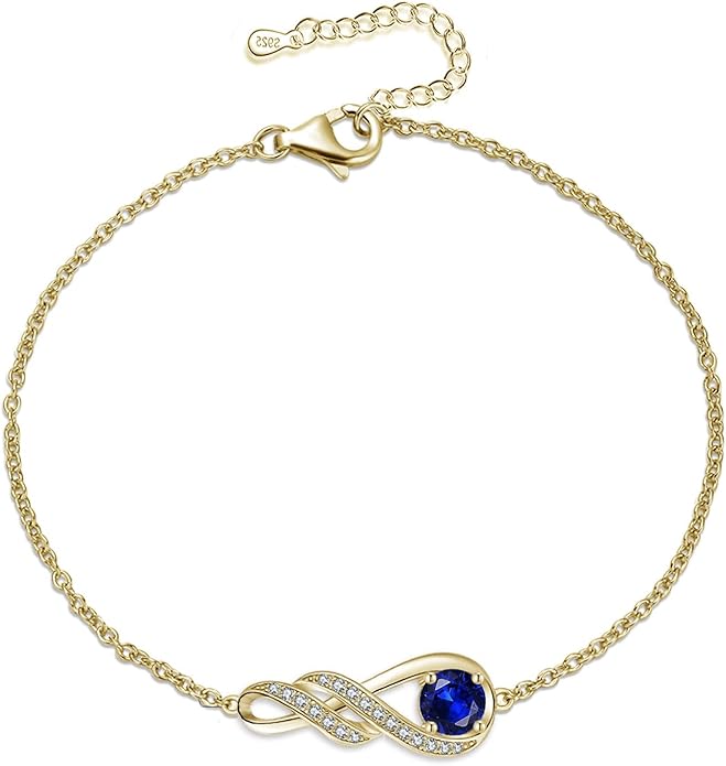 Birthstone Bracelets for Women 925 Sterling Silver Created Gemstone Bracelet Infinity Pendant Jewelry for Her, 6.7"+1.2"