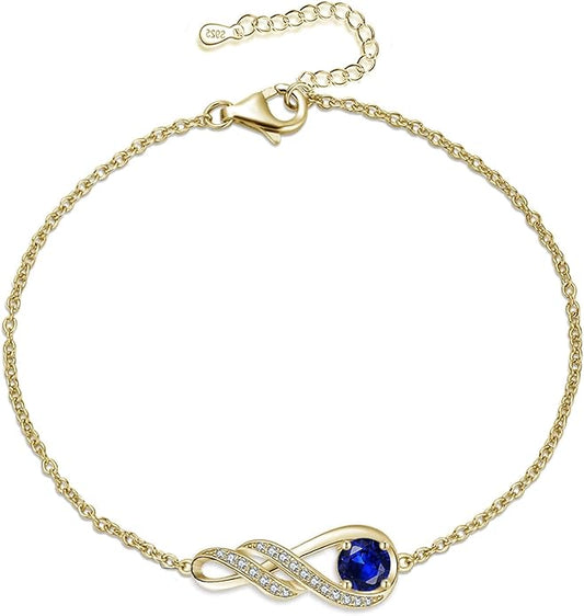 Birthstone Bracelets for Women 925 Sterling Silver Created Gemstone Bracelet Infinity Pendant Jewelry for Her, 6.7"+1.2"
