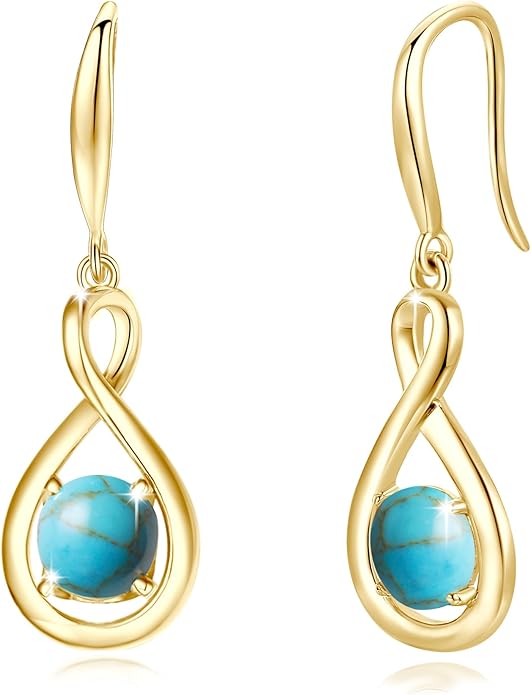 FANCIME Dangle Drop Earrings 925 Sterling Silver Dainty Infinity Round Gemstone Birthstone Jewelry Birthday Gifts for Her Women