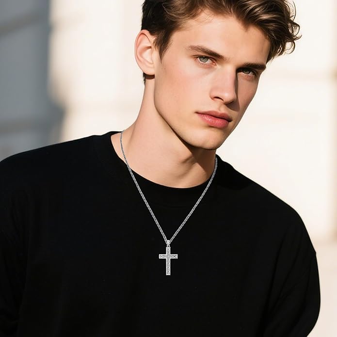 Cross Necklace for Men 925 Sterling Silver Celtic Cross Pendant Christian Jewelry Religious Christmas Gifts for Women
