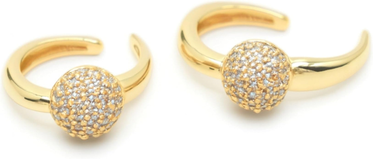 Tone Huggie Hoop Earrings-Opener CZ Ball Accent, 15mm Small Hoops.KT0026