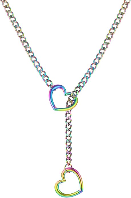 Heart Slip Chain Necklaces for Women,Stainless Steel O-Ring Adjustable Lariat Y-Necklace,Punk Gothic Cuban Collar Choker Necklace for women