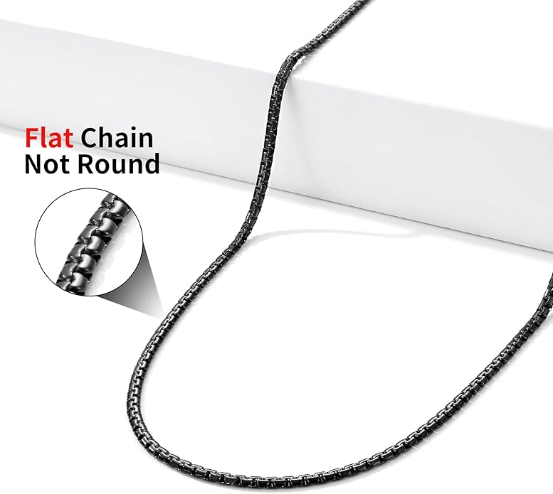 Fiusem Flat Box Chains for Men, 14k Gold Plated Stainless Steel Chain Necklace, 2.5/3/4/4.5/5mm Necklaces for Men and Women 16-28 Inch