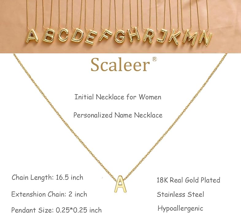 Small Initial Necklace 18K Gold Plated Stainless Steel Tiny Letter Necklace Personalized Monogram Name Necklace for Women