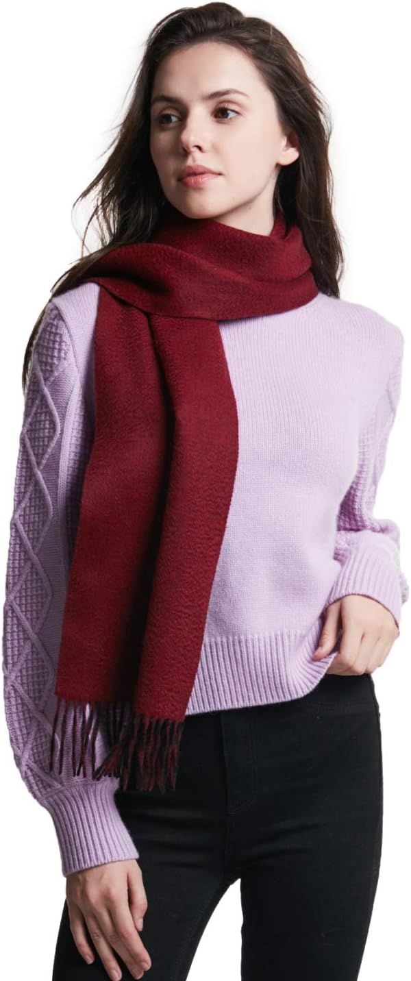 EURKEA 100% Cashmere 2025 Winter Scarf for Women Fringed Edges Warm & Soft Lightweight Solid/Plaid/Two-Tone Free Size