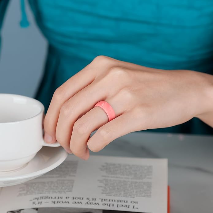Egnaro Women's Bridal Rings Sets, 6mm Wide, 2mm Thick, Silicone Wedding Rubber Band with Half Size, Inner Arc Ergonomic Breathable Design