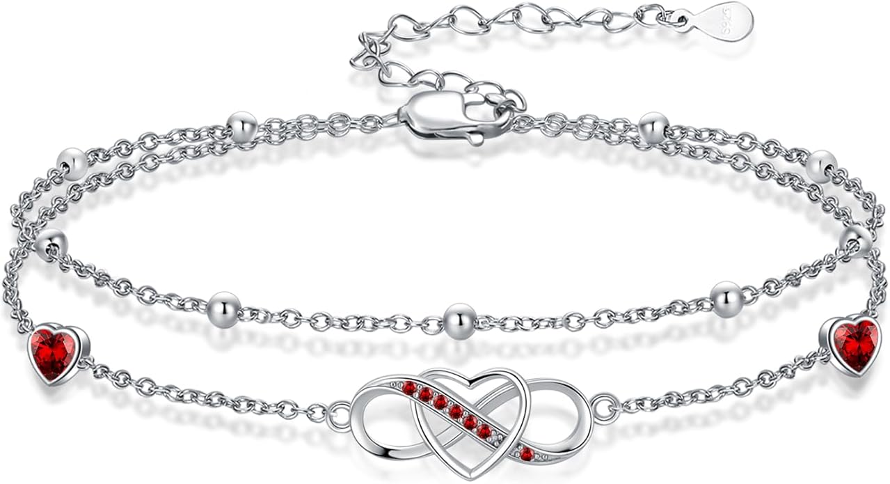 Anklet for Women 925 Sterling Silver Double Infinity Ankle Bracelet Waterproof Summer Jewelry Anniversary Birthday Gifts for Her