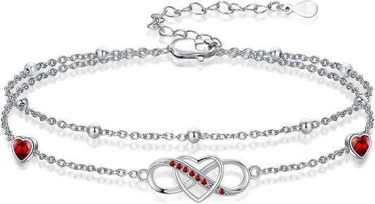 Anklet for Women 925 Sterling Silver Double Infinity Ankle Bracelet Waterproof Summer Jewelry Anniversary Birthday Gifts for Her
