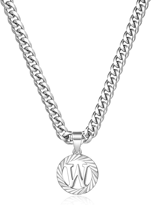 KissYan Gold Initial Necklace,14K Gold Plated Round Letter Pendant Hollow Capital Monogram 5mm Cuban Chain Necklace Alhpabets from A-Z Dainty Jewelry for Women Men