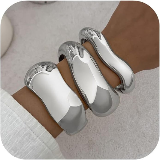 Chunky Gold Bangles Bracelets for Women Trendy Stack Statement Bangle Irregular Cuff Bracelets Fashion Jewelry Gift