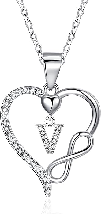 Valentines Day Gifts for Women Hers, Dainty 925 Sterling Silver Infinity Heart Initial Necklace, Letter A-Z Zircon Pendant, Jewelry Gift for Wife