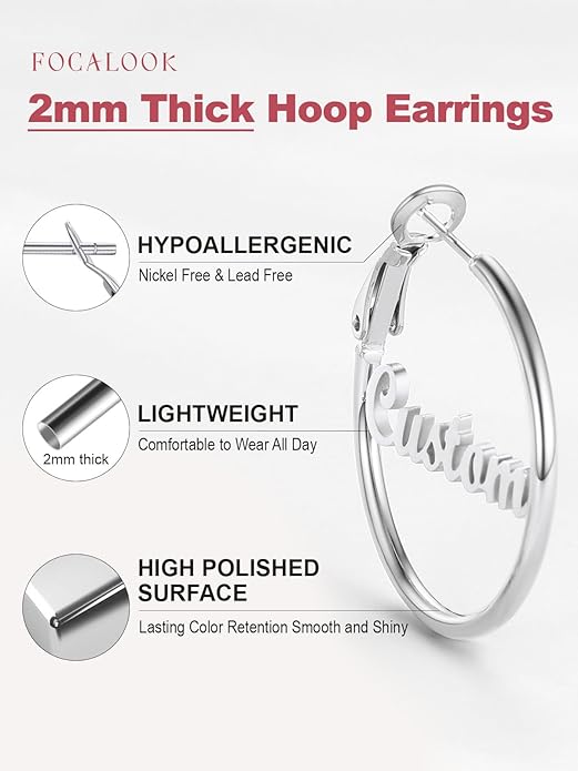 FOCALOOK 14K Gold Plated Lightweight Large Hoops| 2mm Thin Hoop Earrings for Women 30/40/50/70/100mm
