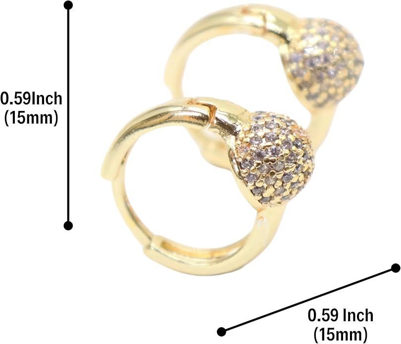 Tone Huggie Hoop Earrings-Opener CZ Ball Accent, 15mm Small Hoops.KT0026