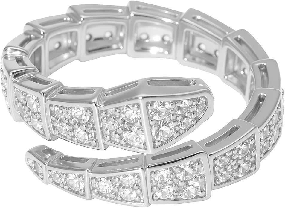 Aura & lrena Adjustable Snake Rings for Wome, 18K Gold or Platinum Plating Open-Ended Ring with AAA Cubic Zirconia Fashion Jewelry, Statement Gift Design Rings for Men and Women Non Tarnish