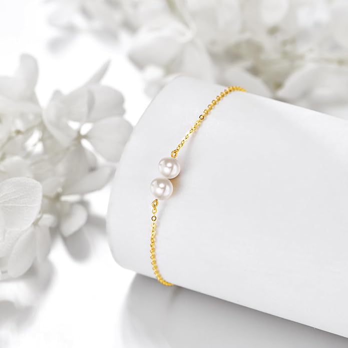 KECHO 14K Real Gold Freshwater Cultured Pearl Bracelet 14K Solid Gold Jewelry Anniversary Birthday Gift for Women