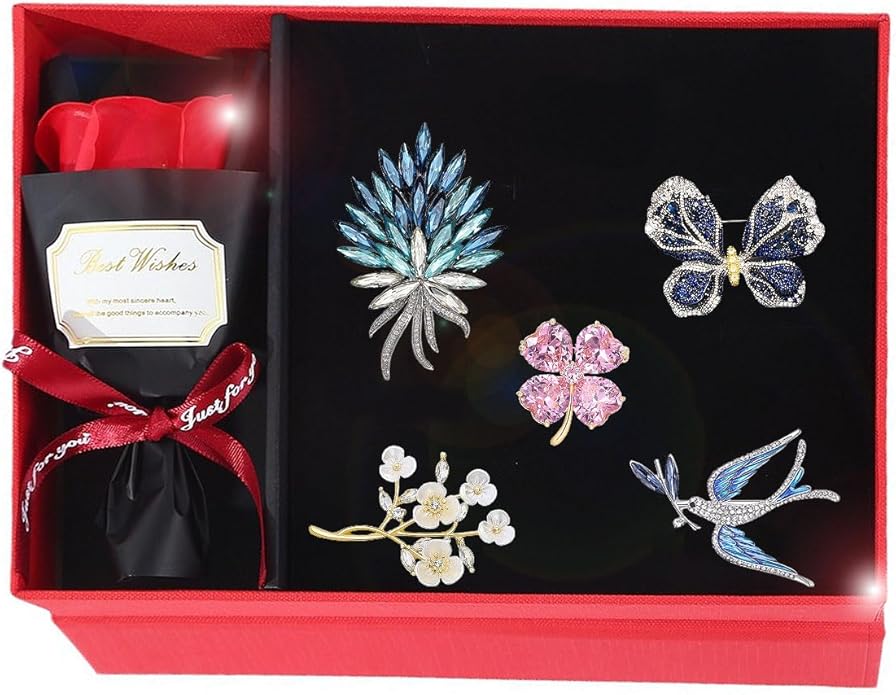 Brooch Set Gift Box for Women Rhinestone Zircon Animal Pin Christmas Birthday Holiday Gift for Wife Girlfriend Mother