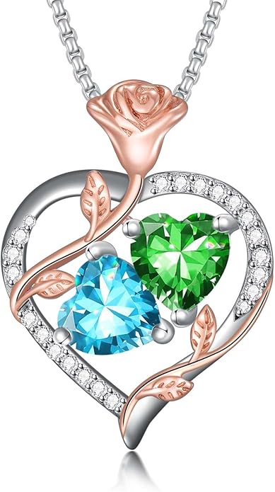 Christmas Gifts for Women Rose Heart Birthstone Pendant Necklace I Love You Forever Jewelry Valentine Mothers Day Birthday Gifts for Women Her Wife Girlfriend